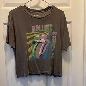 American Eagle Outfitters Gray Rolling Stones Graphic Tee with Multicolor Print
